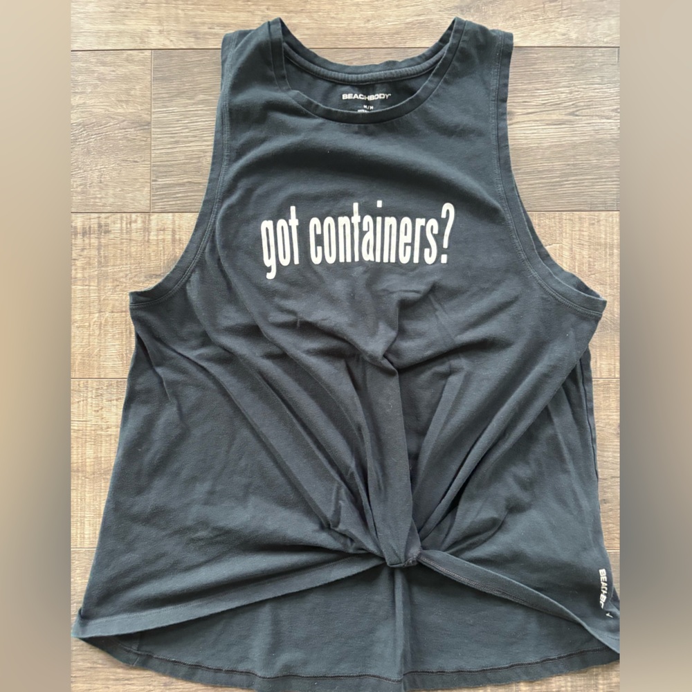 Beachbody Black Muscle Tee Crop with Tie Front